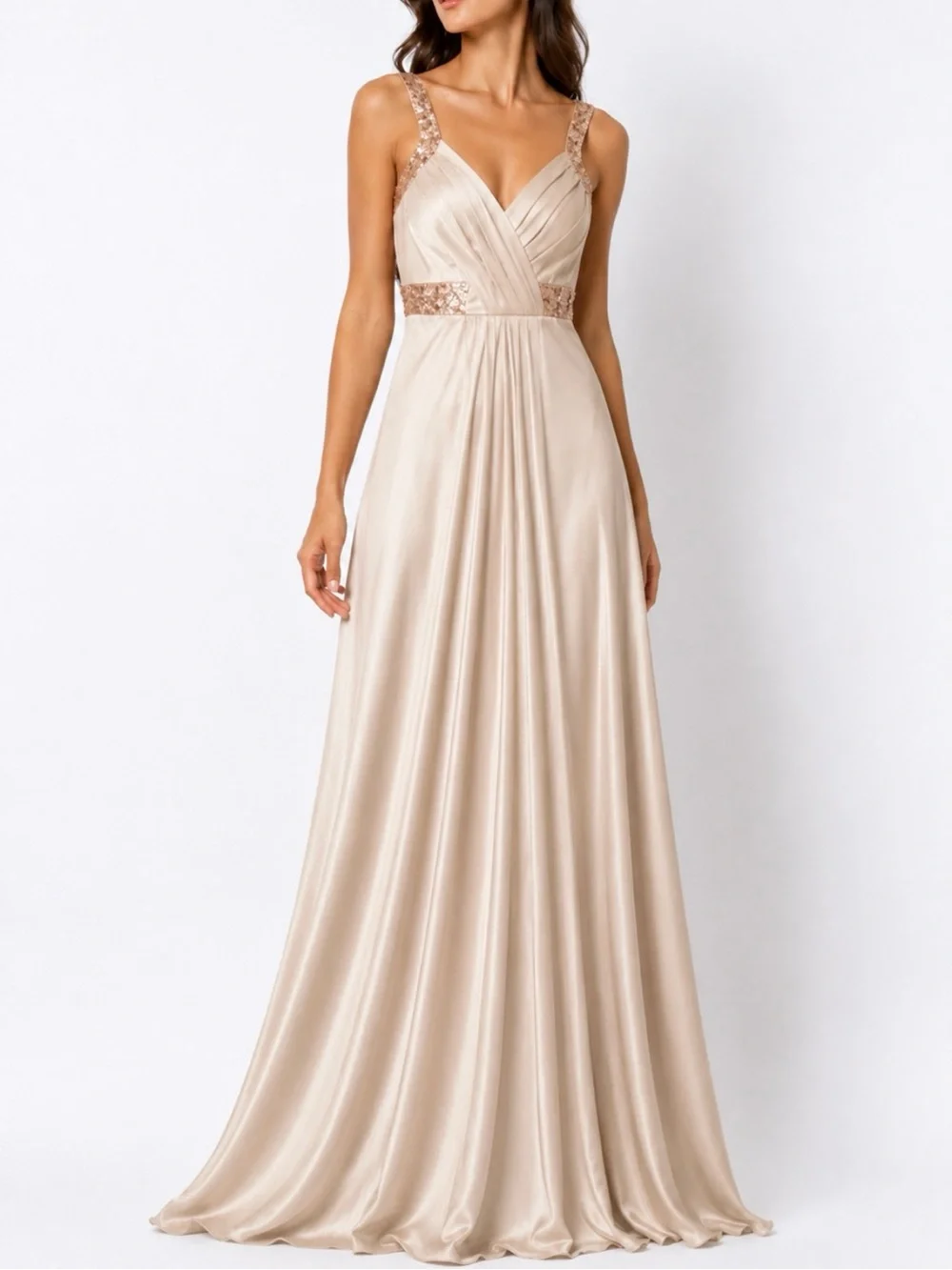 aidan mattox rose gold dress | Dresses | Aidan Mattox Champange Sequin Pleated Satin Long Formal Open Back Gown Color_Golden